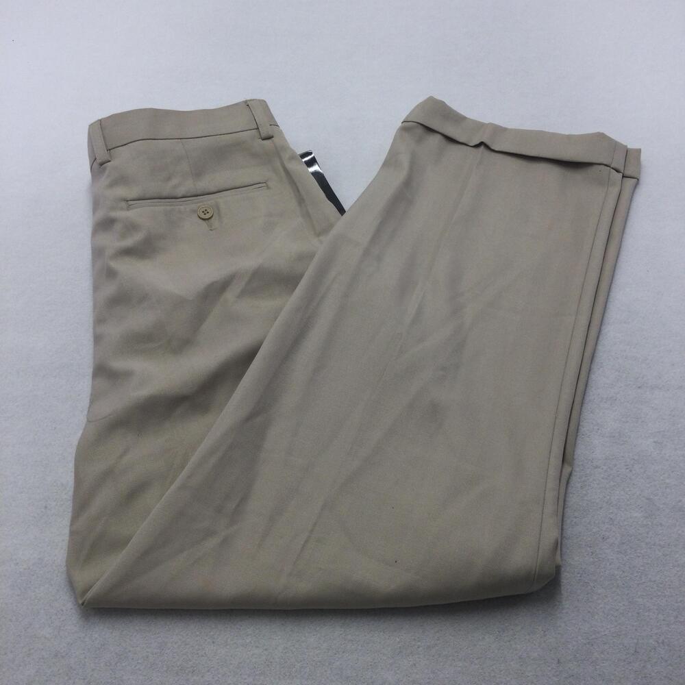 Club International Pants Mens 34x30 Beige Pleated Wide Leg Cuffed Dress Slacks